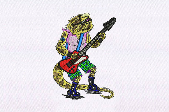 Guitarist Iguana – The Quirky Reptile Embroidery Design